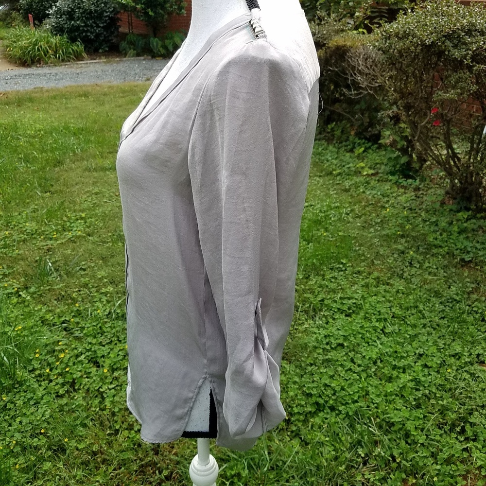 Zara Basic Studded Shoulder V Neck Blouse Xs - image 2